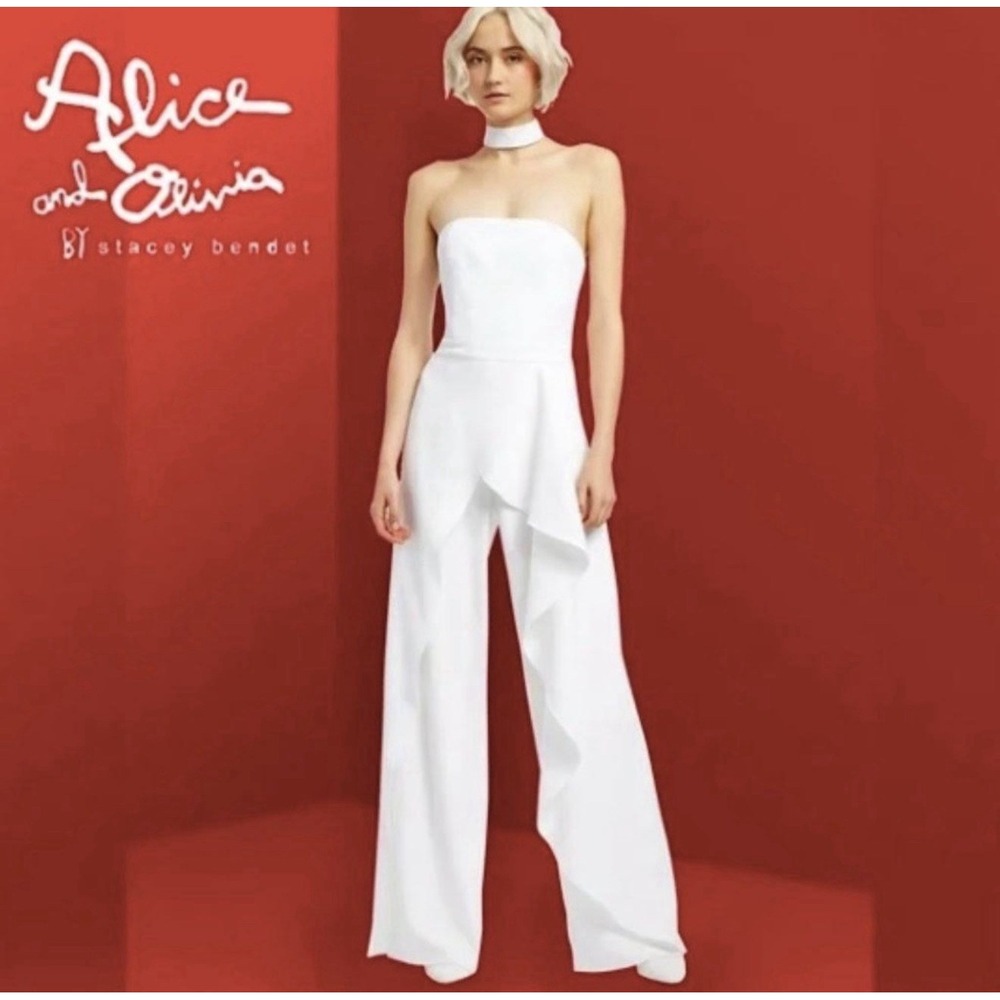 Alice & Olivia White Pants Romper Jumpsuit 12 Old Money Bridal